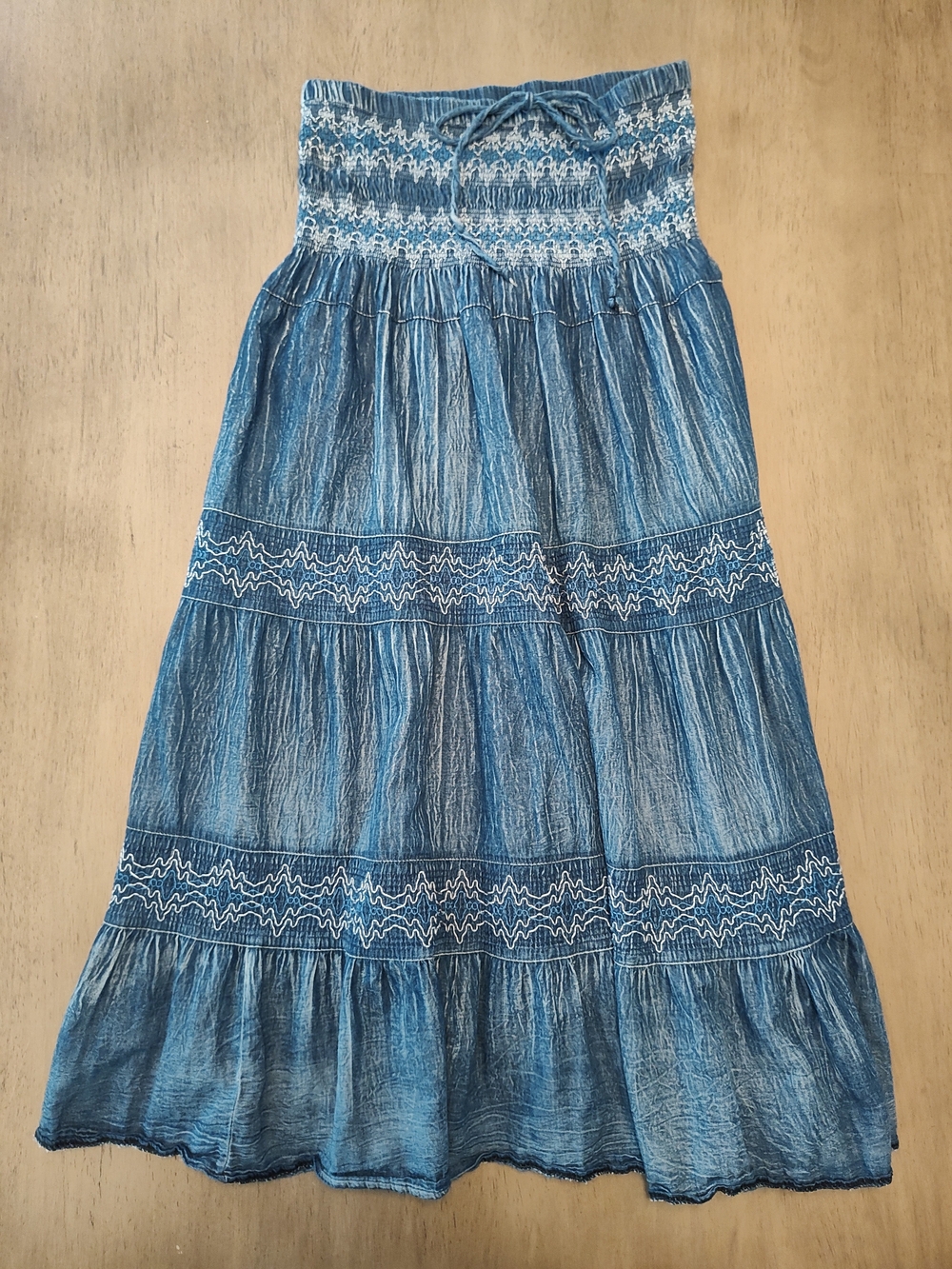 Lapis Blue Strapless Smocked Tiered Maxi Dress